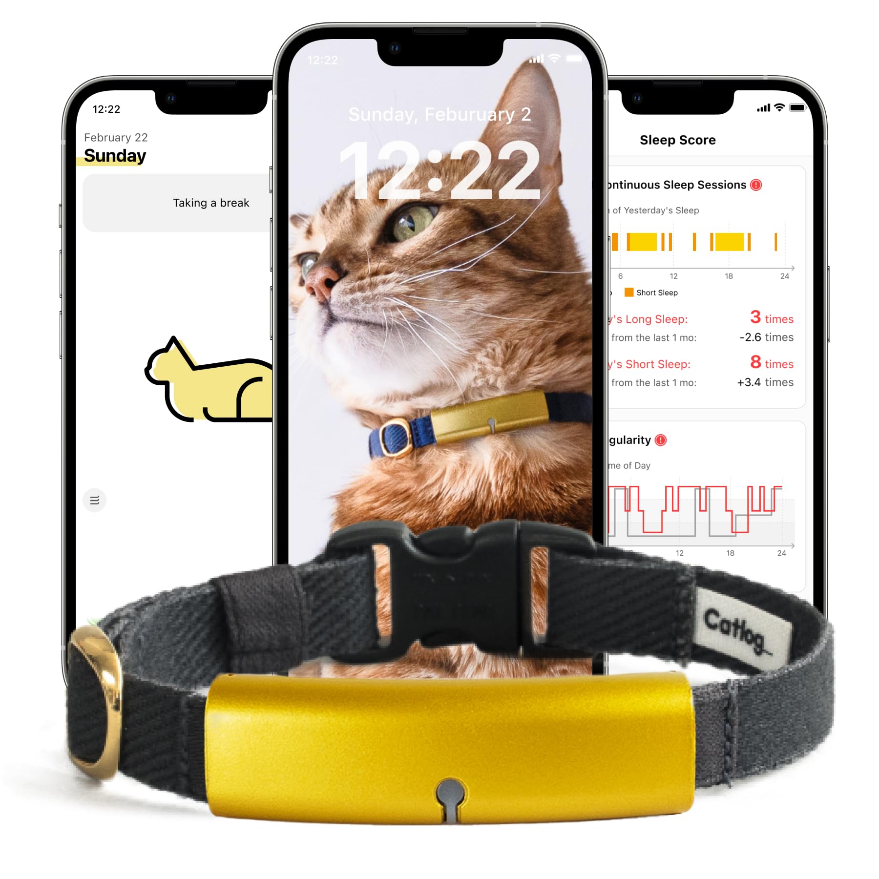 جهاز تتبع صحة القطط من كاتلوغ - طوق ذكي للقطط مع مشبك امان قابل للفصل للقطط الداخلية، تنبيهات صحية، مراقبة فورية (فحمي، XS)