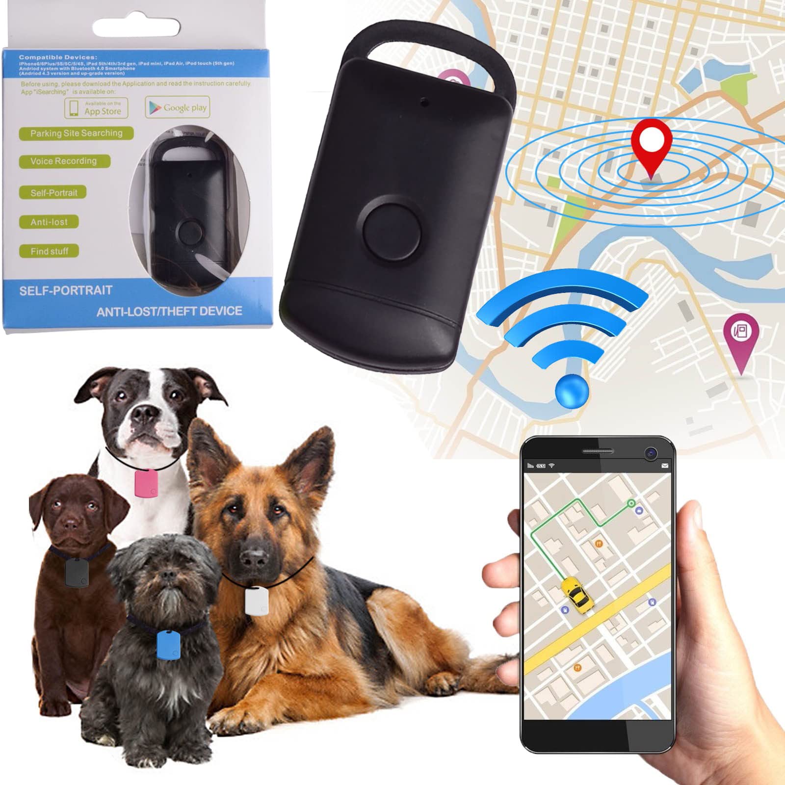 جهاز تتبع صغير ذكي لتحديد المواقع عبر GPS، يعمل بالبلوتوث لتتبع سلسلة المفاتيح والمحافظ والامتعة والسيارة والاطفال وكبار السن والاطفال والحيوانات الاليفة، جهاز تتبع في الوقت الحقيقي (اسود)