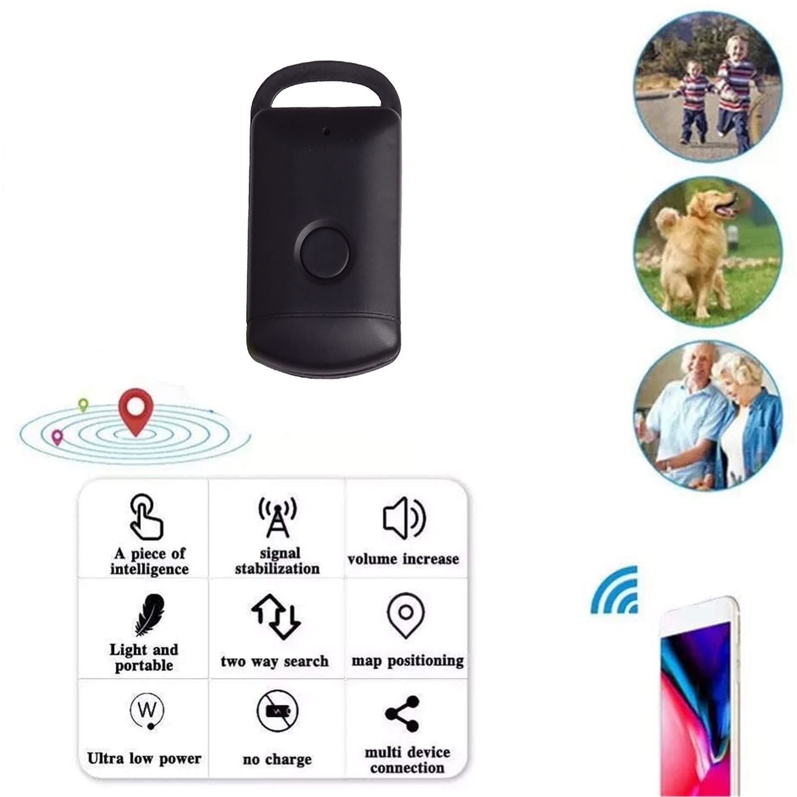 جهاز تتبع صغير ذكي لتحديد المواقع عبر GPS، يعمل بالبلوتوث لتتبع سلسلة المفاتيح والمحافظ والامتعة والسيارة والاطفال وكبار السن والاطفال والحيوانات الاليفة، جهاز تتبع في الوقت الحقيقي (اسود)