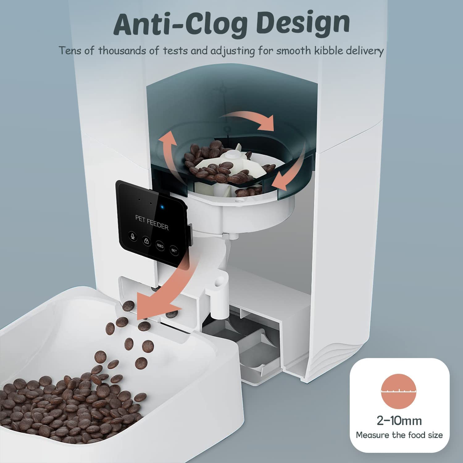 جهاز تغذية الحيوانات الاليفة، موزع طعام ذكي للحيوانات الاليفة مع تحكم عن طريق التطبيق واعداد مؤقت، جهاز تغذية تلقائي للكلاب 1-10 وجبات وتسجيل صوتي للحيوانات الاليفة الصغيرة والمتوسطة، خال من BPA، واي