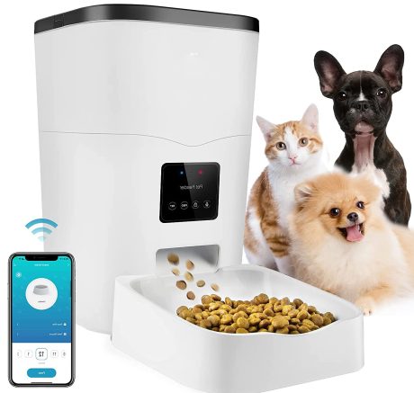 جهاز تغذية الحيوانات الاليفة، موزع طعام ذكي للحيوانات الاليفة مع تحكم عن طريق التطبيق واعداد مؤقت، جهاز تغذية تلقائي للكلاب 1-10 وجبات وتسجيل صوتي للحيوانات الاليفة الصغيرة والمتوسطة، خال من BPA، واي