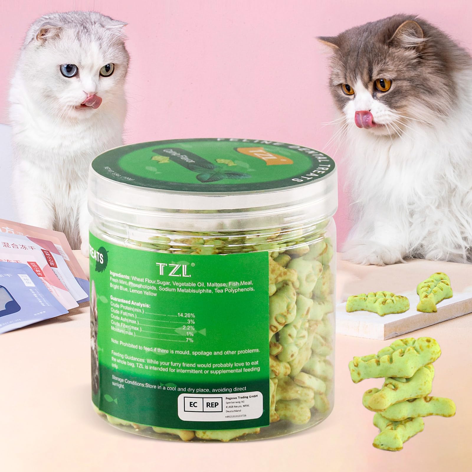 حلوى اسنان على شكل سمكة لحوض القطط، 100 غرام، كل مراحل الحياة، من باوتشي، قطعة