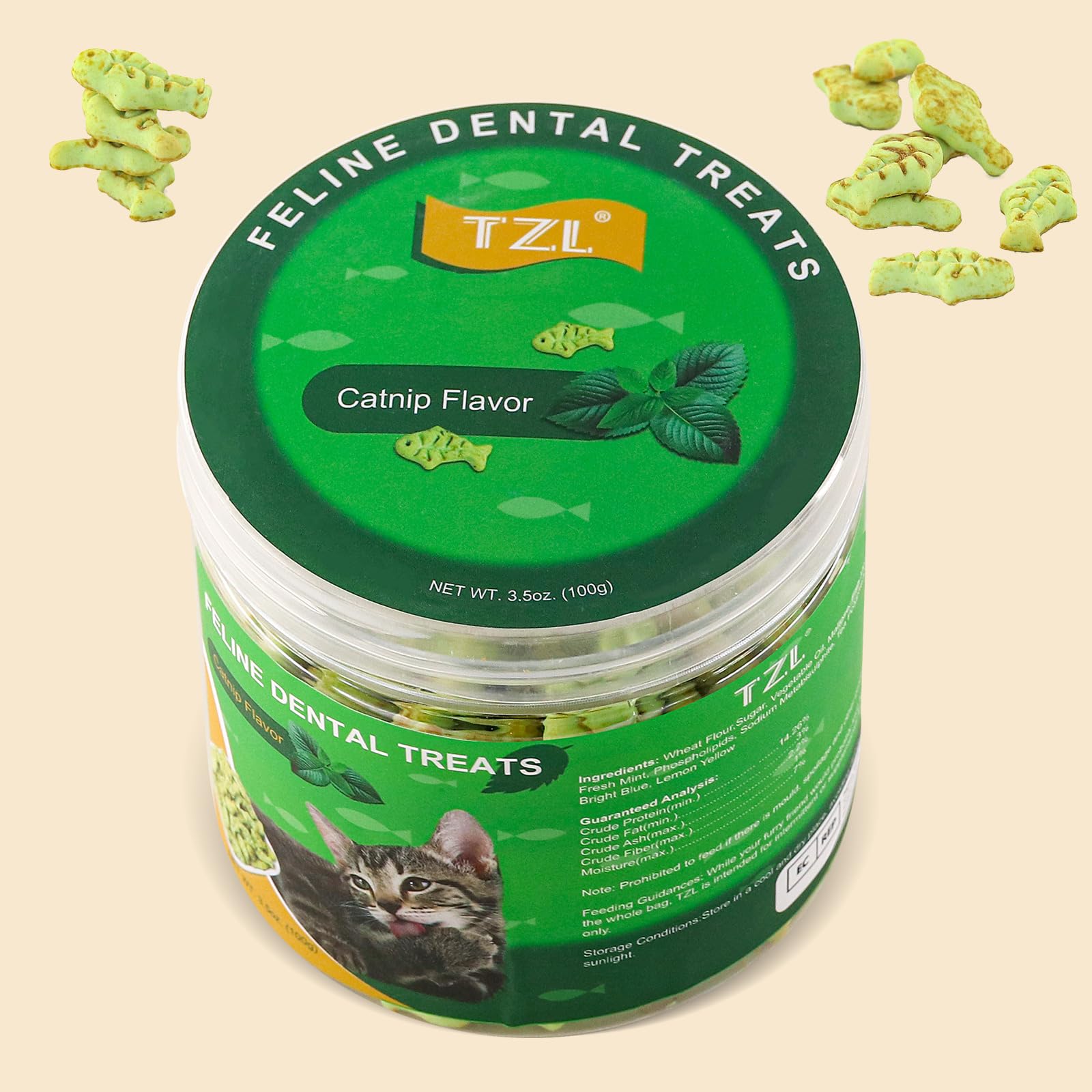 حلوى اسنان على شكل سمكة لحوض القطط، 100 غرام، كل مراحل الحياة، من باوتشي، قطعة