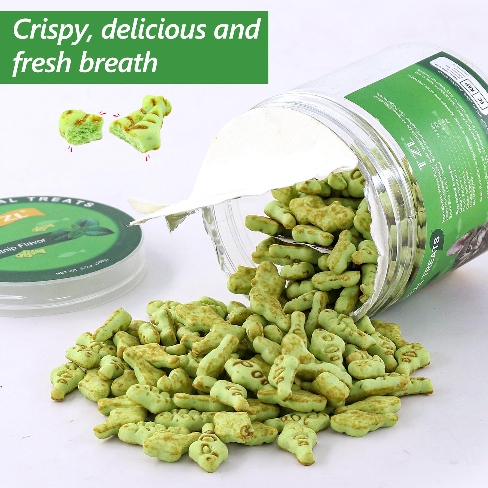 حلوى اسنان على شكل سمكة لحوض القطط، 100 غرام، كل مراحل الحياة، من باوتشي، قطعة