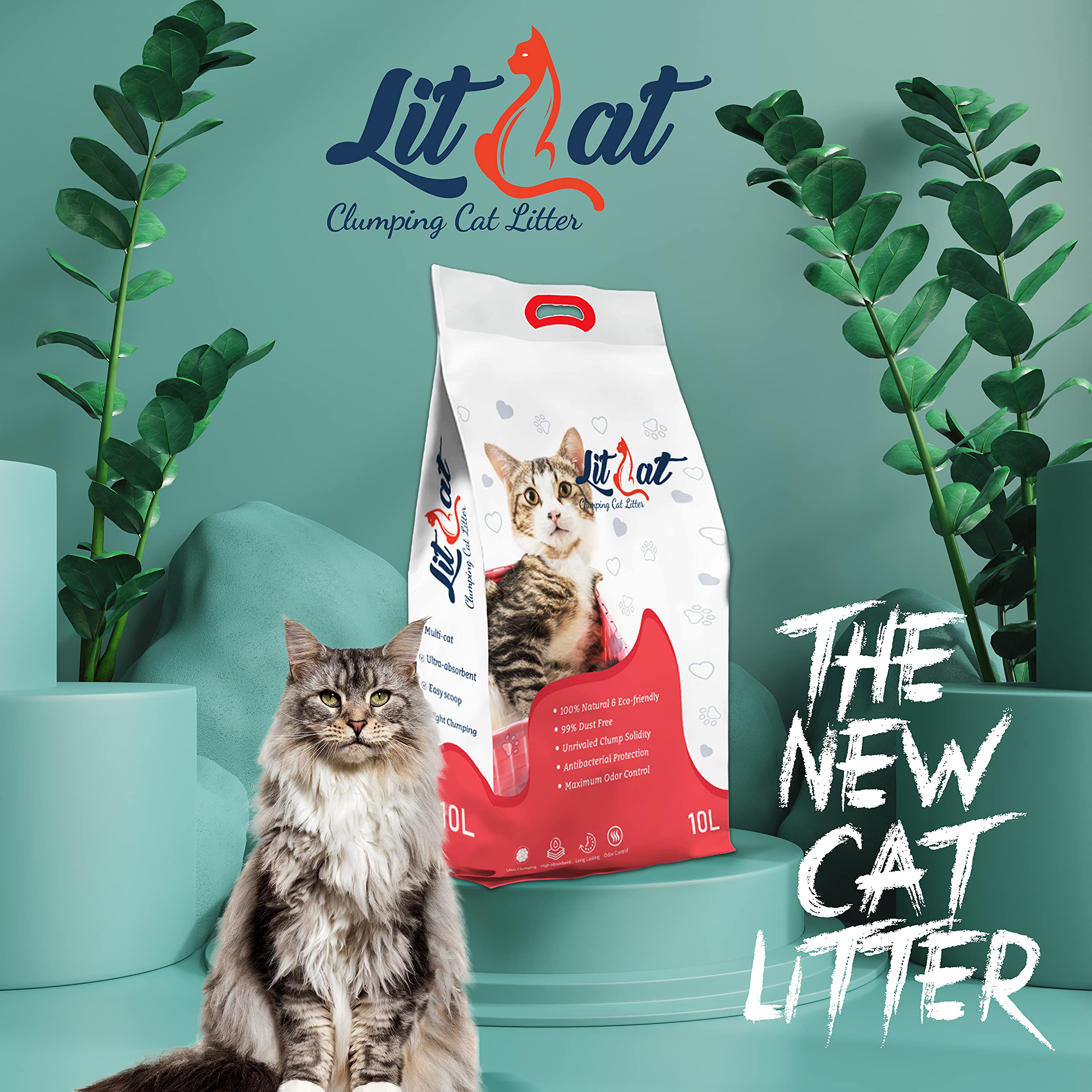 رمل فضلات القطط فائق التكتل من ليت كات - غير معطر، 10 لتر - (مع مغرفة مجانية - قد يختلف اللون)