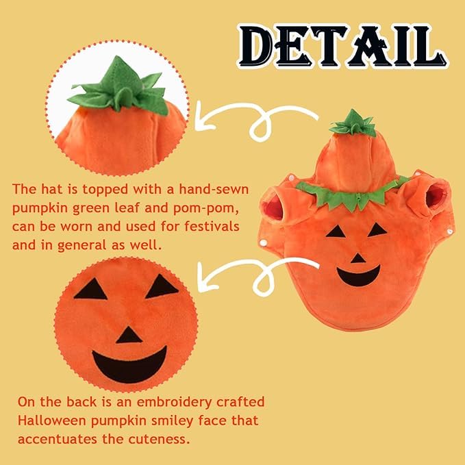 زي اليقطين للحيوانات الاليفة من فوكاتين، زي يقطين للهالوين، فستان تنكري للحيوانات الاليفة خدعة او حلوى، زي تنكري مضحك للحيوانات الاليفة للكلاب الصغيرة والمتوسطة الحجم (A، S)