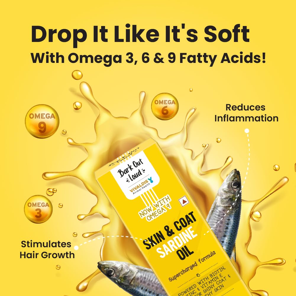 زيت سردين بارك اوت لاود من فيفالديس لبشرة صحية وفراء متوهج ومناعة معززة مع أوميجا 3 و6 والبيوتين والزنك (للكلاب والقطط)، 200 مل