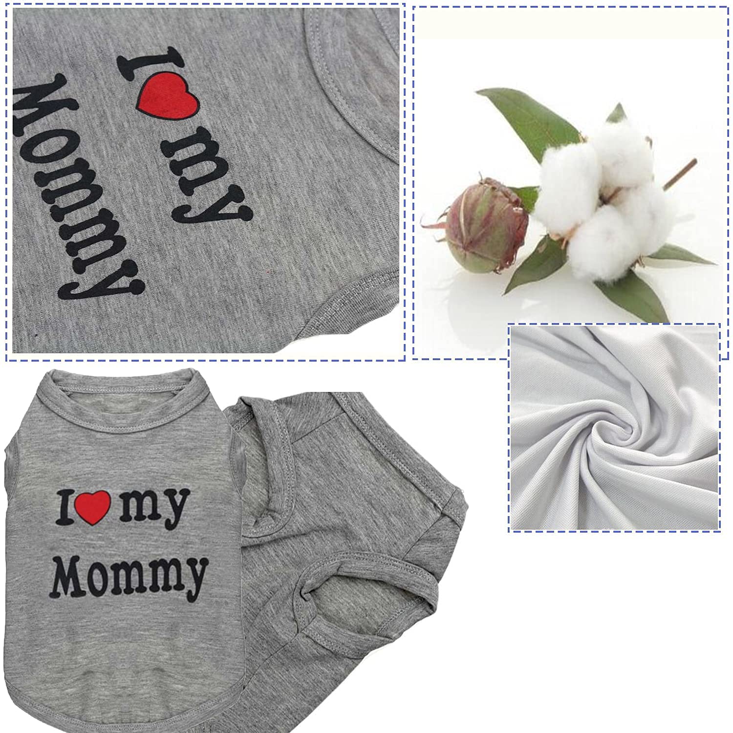 سترة جميلة بتصميم اي لاف ماي مامي مناسبة لجرو او قطة صغيرة مع تصميم كفوف ظريفة - رمادي، حجم S