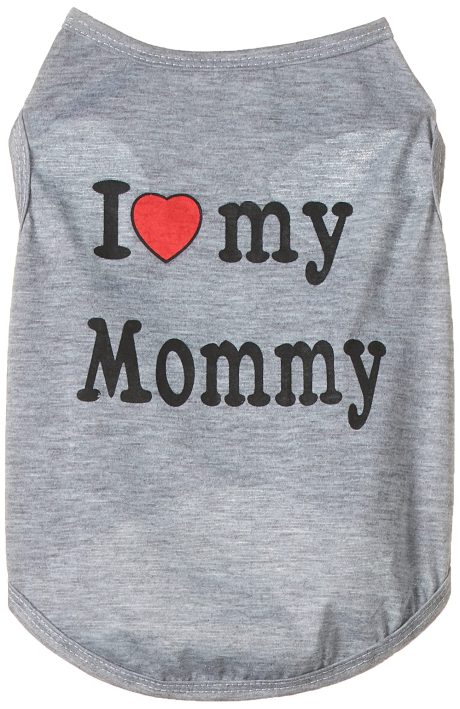 سترة جميلة بتصميم اي لاف ماي مامي مناسبة لجرو او قطة صغيرة مع تصميم كفوف ظريفة - رمادي، حجم S