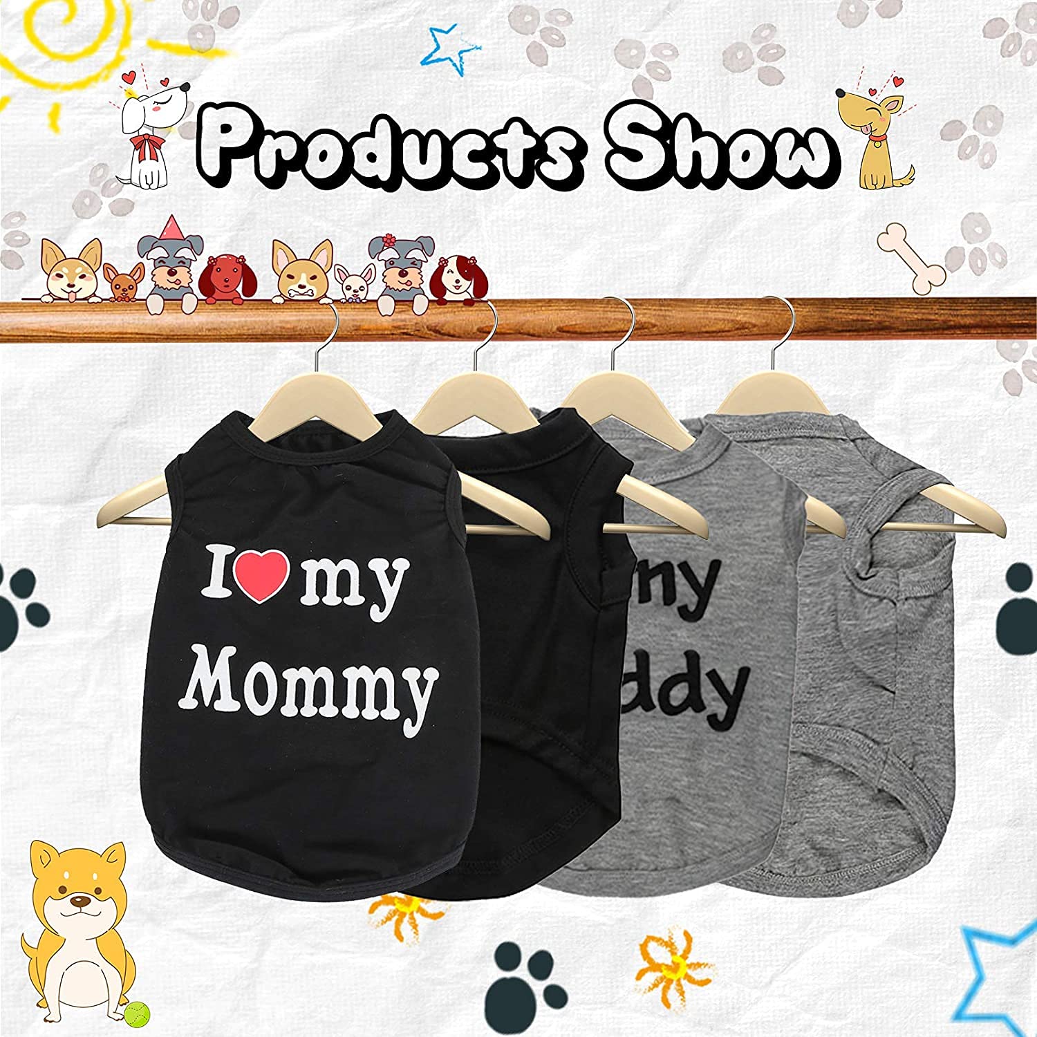 سترة جميلة بتصميم اي لاف ماي مامي مناسبة لجرو او قطة صغيرة مع تصميم كفوف ظريفة - رمادي، حجم S