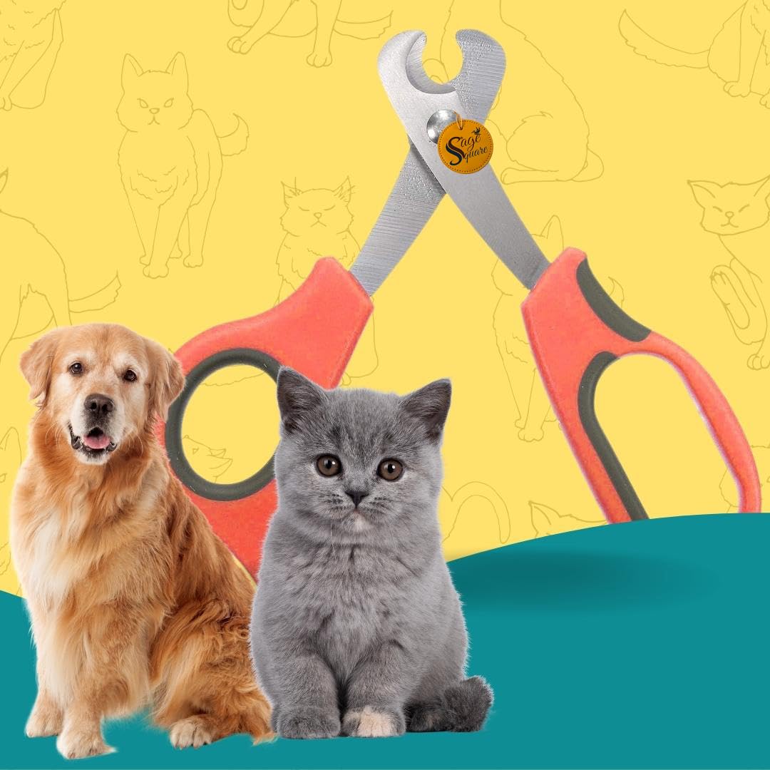 سيج سكوير مقص اظافر للكلاب باللون الاحمر - مقص فاخر من الستانلس ستيل للعناية الدقيقة للحيوانات الاليفة، تقليم اظافر امن وبدون مجهود للكلاب الكبيرة والقطط والجراء والقطط الصغيرة