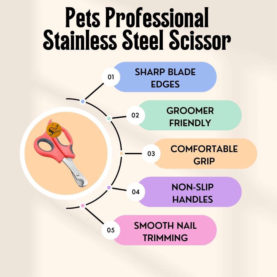 سيج سكوير مقص اظافر للكلاب باللون الاحمر - مقص فاخر من الستانلس ستيل للعناية الدقيقة للحيوانات الاليفة، تقليم اظافر امن وبدون مجهود للكلاب الكبيرة والقطط والجراء والقطط الصغيرة