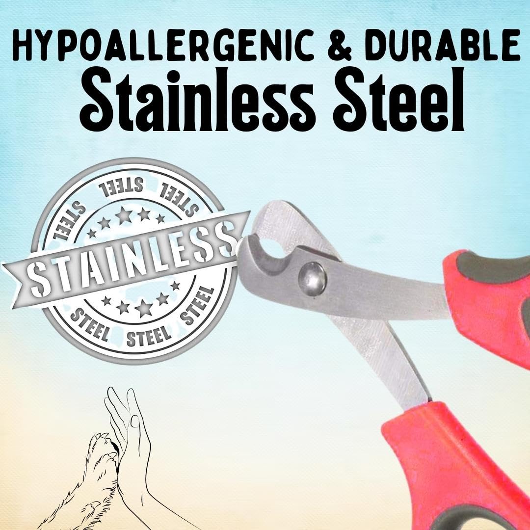 سيج سكوير مقص اظافر للكلاب باللون الاحمر - مقص فاخر من الستانلس ستيل للعناية الدقيقة للحيوانات الاليفة، تقليم اظافر امن وبدون مجهود للكلاب الكبيرة والقطط والجراء والقطط الصغيرة