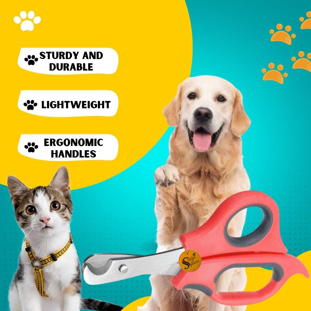 سيج سكوير مقص اظافر للكلاب باللون الاحمر - مقص فاخر من الستانلس ستيل للعناية الدقيقة للحيوانات الاليفة، تقليم اظافر امن وبدون مجهود للكلاب الكبيرة والقطط والجراء والقطط الصغيرة