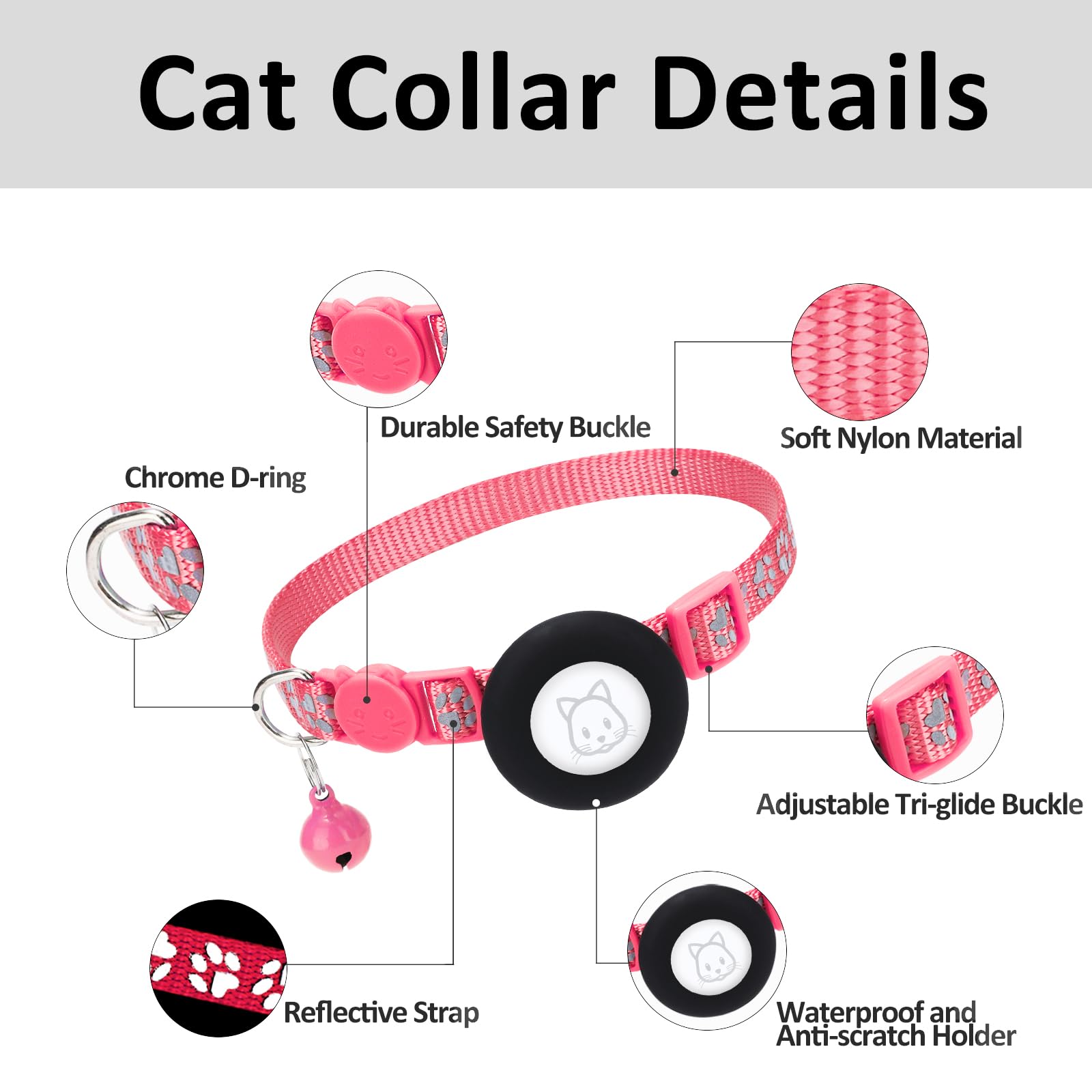 سيمبل ثينغز طوق للقطط اير تاج، طوق ابل اير تاج للقطط مع مشبك امان وجرس، طوق عاكس للقطط بعرض 3/8 انش مع حامل ايرتاج للحيوانات الاليفة الصغيرة والقطط والجراء والقطط الصغيرة