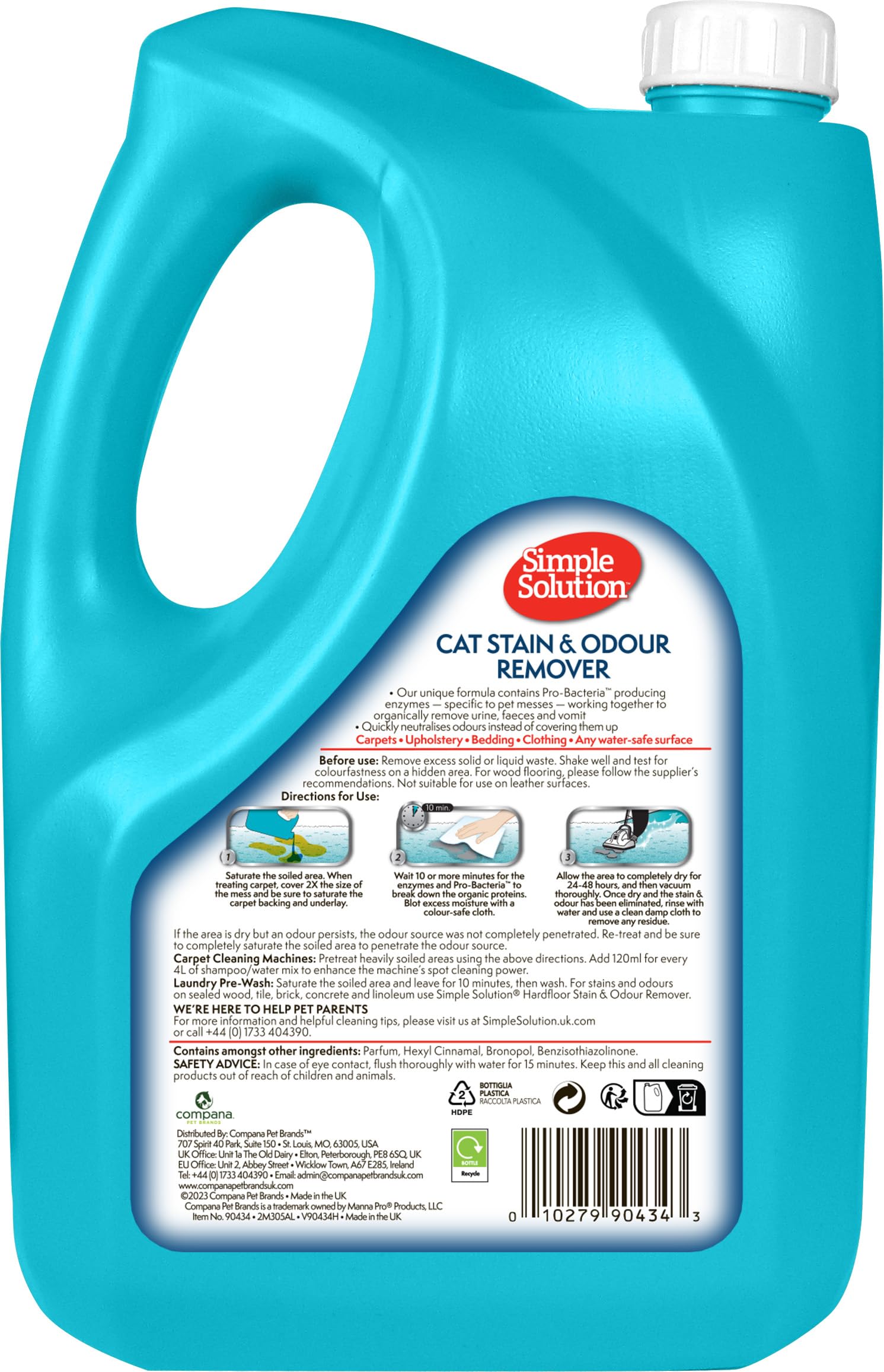 سيمبل سوليوشن مزيل البقع والروائح الكريهة للقطط، 4 لتر