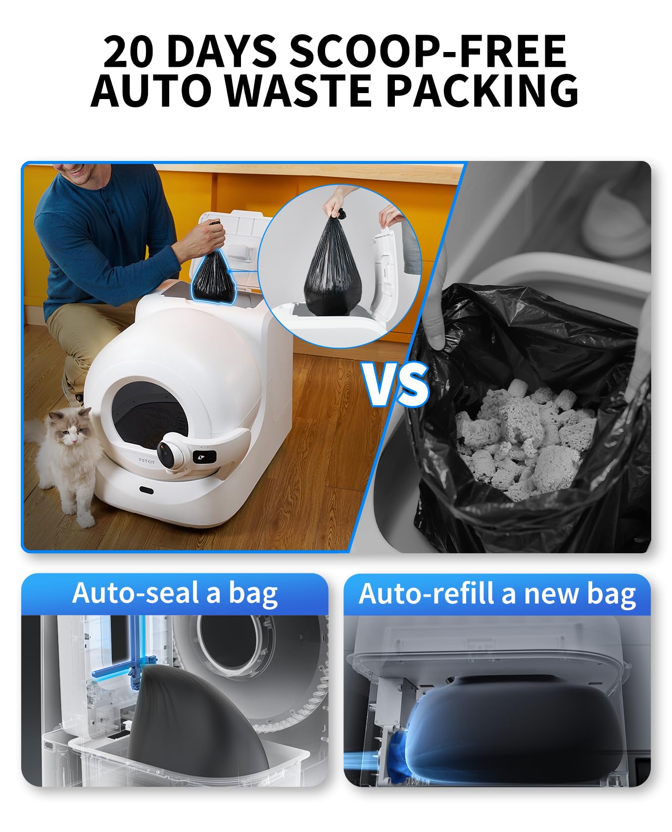 صندوق فضلات القطط بوروبوت الترا 2025 جديد دقيق للتعرف على وجه القطط ومراقب فضلات القطط ذاتي التنظيف مع تعبئة نفايات بدون لمس وتحكم عبر تطبيق واي فاي 5G وسلامة متكاملة وخالية من الروائح من بيتكيت