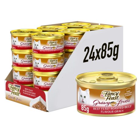 طعام رطب للقطط بطعم اللحم من بيورينا فانسي فيست 85 جرام عبوة 24 قطعة كل مراحل الحياة لحم بقري