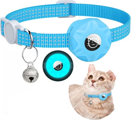 طوق امان عاكس للقطط مع حامل ابل ايرتاج من لابيموس - طوق خفيف الوزن قابل للفصل للقطط والكلاب الصغيرة، ملحقات متوافقة مع جهاز تتبع نظام تحديد المواقع العالمي