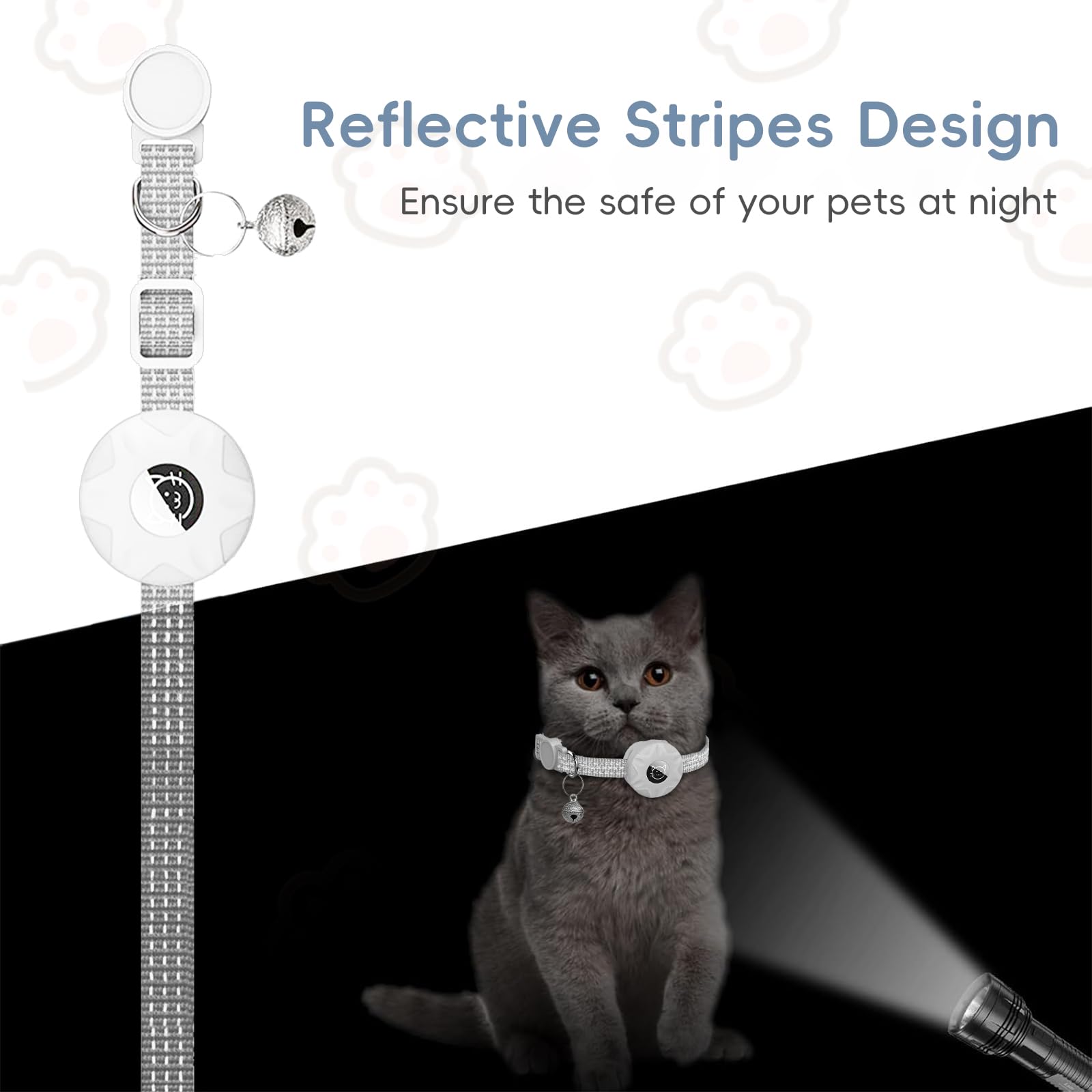 طوق ايرتاج للقطط طوق أمان للحيوانات الأليفة قابل للتعديل مع حافظة مقاومة للماء لحامل ايرتاج من ابل (ايرتاج غير مشمول) بتصميم الجرس من انفوسن، لون رمادي فضي، مقاس من 19 إلى 32 سم للكلاب والقطط الصغيرة