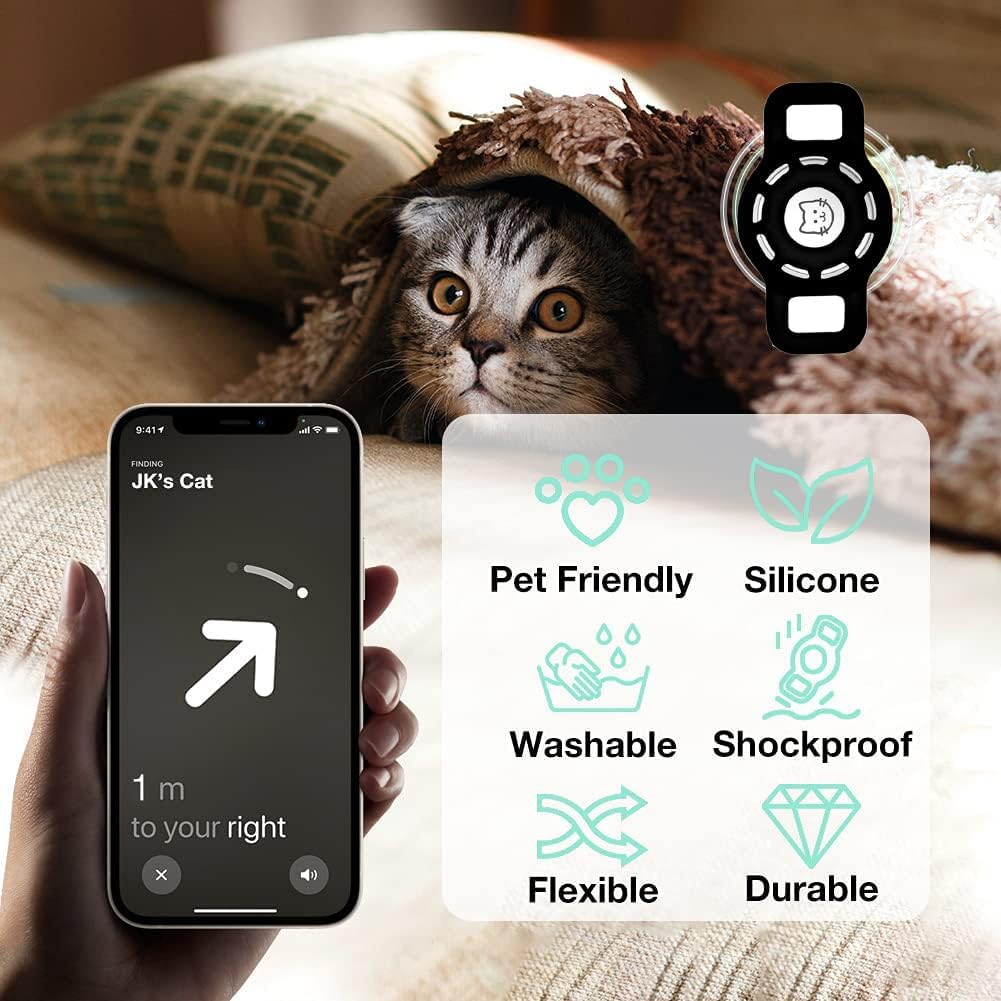 طوق ايرتاج للقطط من جويز، عبوة من قطعتين من حامل طوق القطط، مصنوع من السيليكون المقاوم للماء مع مشبك امان قابل للفصل، مناسب للحيوانات الاليفة الصغيرة والجراء والقطط الصغيرة (اسود + ابيض)