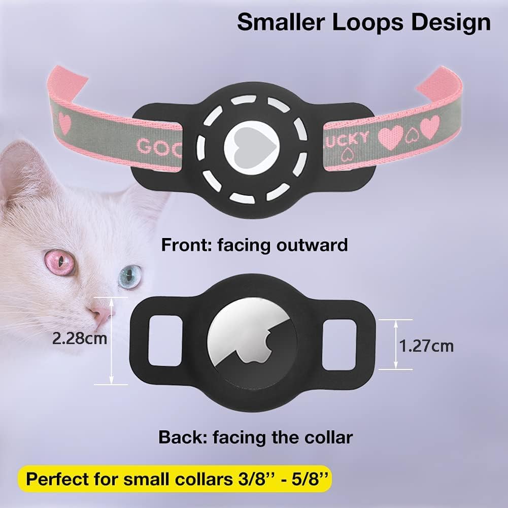 طوق ايرتاج للقطط من جويز، عبوة من قطعتين من حامل طوق القطط، مصنوع من السيليكون المقاوم للماء مع مشبك امان قابل للفصل، مناسب للحيوانات الاليفة الصغيرة والجراء والقطط الصغيرة (اسود + ابيض)