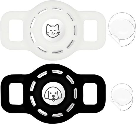 طوق ايرتاج للقطط من جويز، عبوة من قطعتين من حامل طوق القطط، مصنوع من السيليكون المقاوم للماء مع مشبك امان قابل للفصل، مناسب للحيوانات الاليفة الصغيرة والجراء والقطط الصغيرة (اسود + ابيض)
