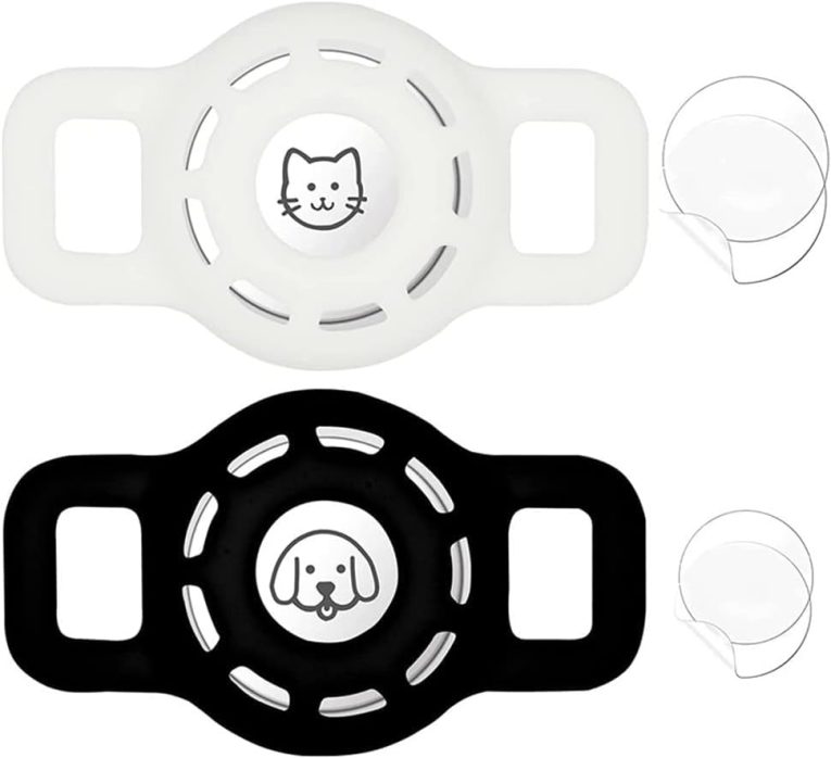 طوق ايرتاج للقطط من جويز، عبوة من قطعتين من حامل طوق القطط، مصنوع من السيليكون المقاوم للماء مع مشبك امان قابل للفصل، مناسب للحيوانات الاليفة الصغيرة والجراء والقطط الصغيرة (اسود + ابيض)