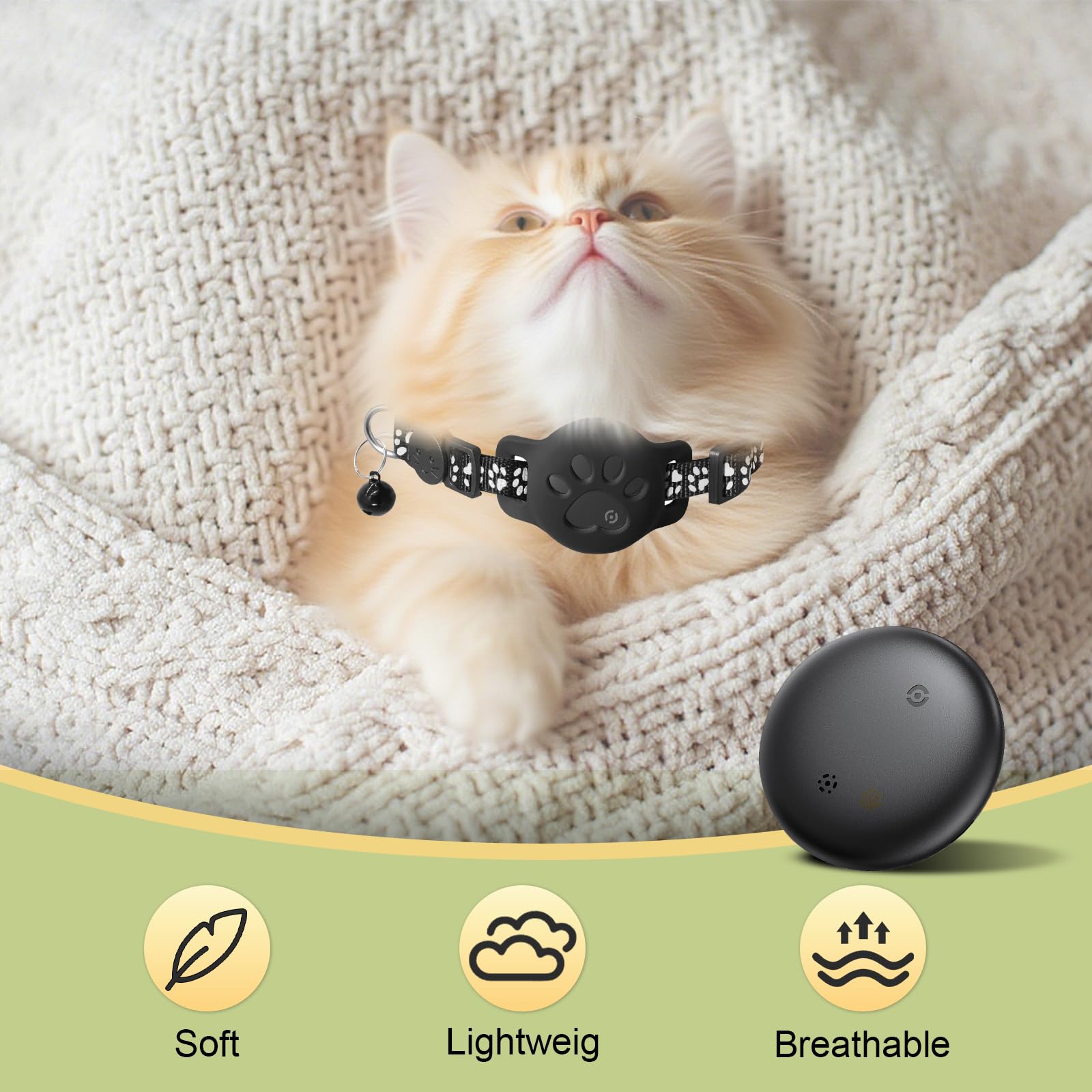 طوق تتبع القطط مع جوجل فايند ماي (فايند هاب)، بدون رسوم شهرية ولا حاجة إلى شريحة اتصال (اندرويد فقط)، جهاز تتبع الحيوانات الاليفة للقطط + طوق (7.5-12.6 انش)