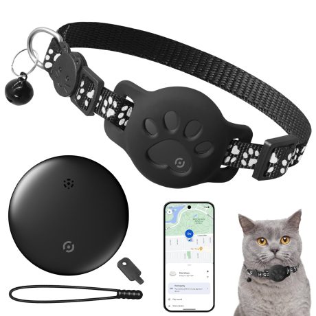 طوق تتبع القطط مع جوجل فايند ماي (فايند هاب)، بدون رسوم شهرية ولا حاجة إلى شريحة اتصال (اندرويد فقط)، جهاز تتبع الحيوانات الاليفة للقطط + طوق (7.5-12.6 انش)