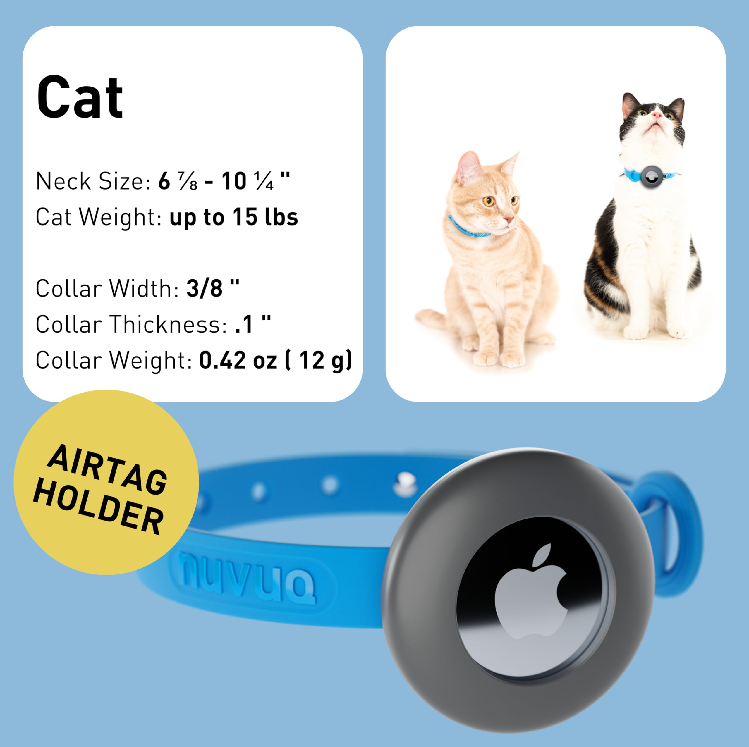طوق قابل للفصل للقطط من ايرتاغ - طوق بمشبك امان ناعم ومريح وخفيف الوزن مع حامل جهاز تتبع GPS للقطط الخارجية والقطط الحساسة من نوفوك (6 انش الى 10 ¼ انش، بينك)