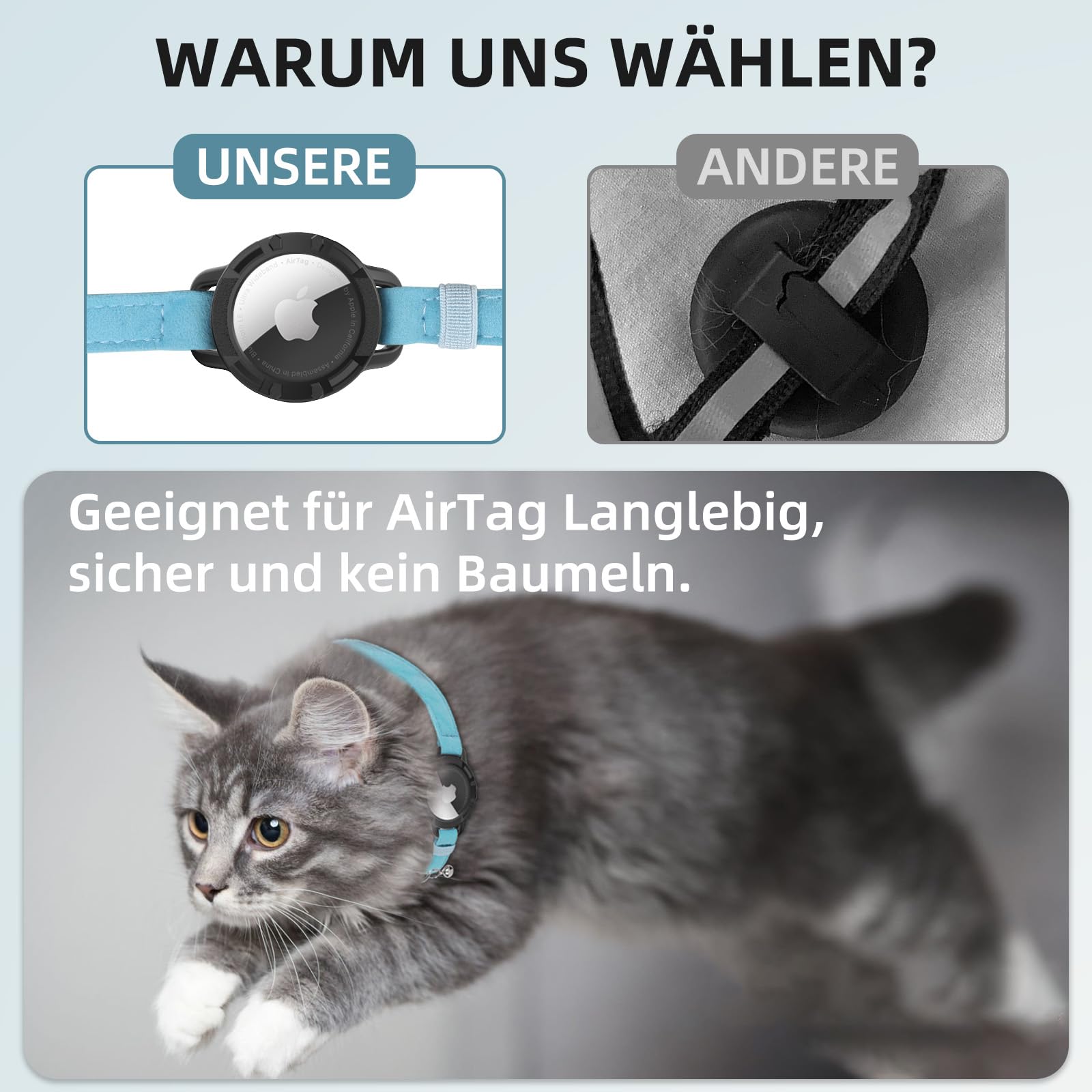 طوق قطة مخملي من ايرتاغ، اطواق قطط مدمجة من ابل اير تاج، نظام تحديد المواقع مع حامل ايرتاج وجرس، جهاز تتبع خفيف الوزن، للبنات والاولاد [اسود، XS]