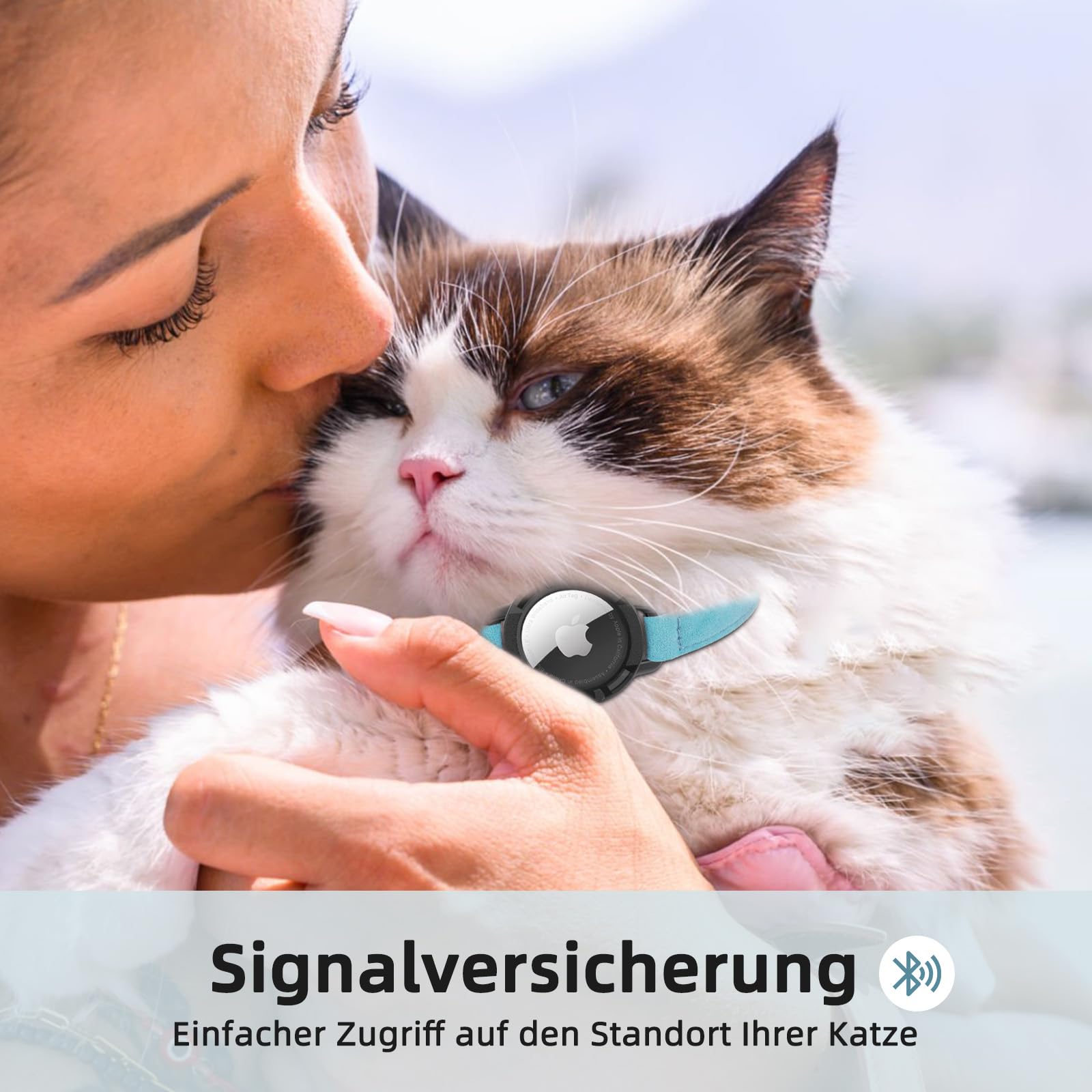 طوق قطة مخملي من ايرتاغ، اطواق قطط مدمجة من ابل اير تاج، نظام تحديد المواقع مع حامل ايرتاج وجرس، جهاز تتبع خفيف الوزن، للبنات والاولاد [اسود، XS]
