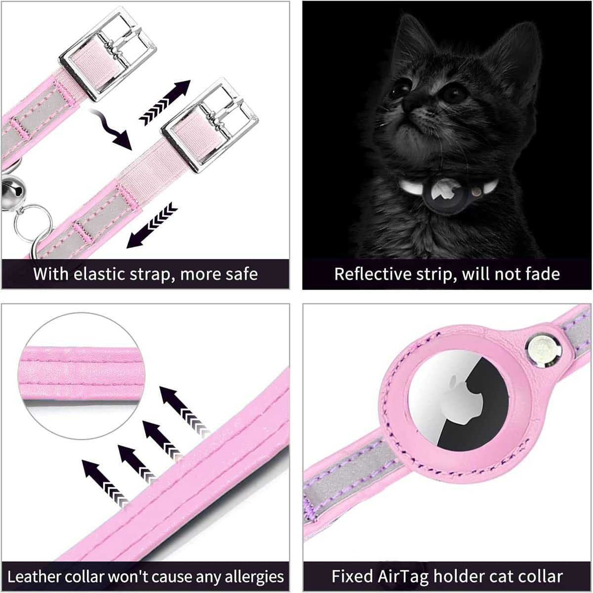 طوق قطط اير تاج عاكس من الجلد لجهاز تتبع نظام تحديد المواقع الجغرافية من اجوملوكس، طوق مدمج قابل للتعديل، ازرق، مقاس M