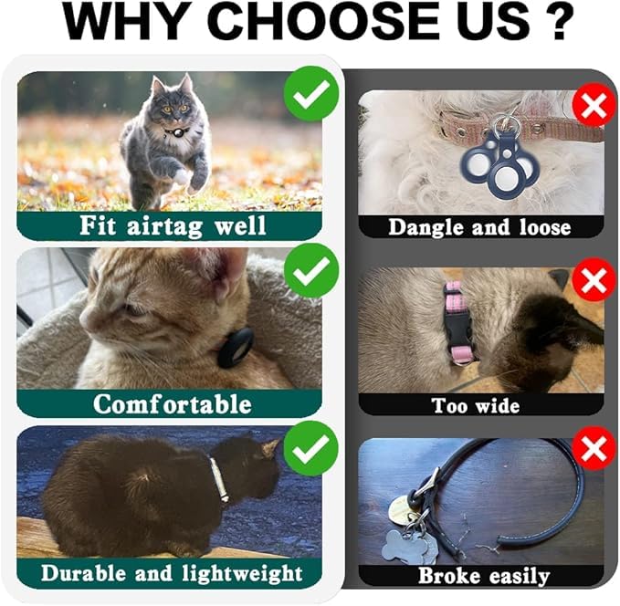طوق قطط قابل للفصل مع حامل ايرتاج عاكس قابل للتعديل مع جرس مدمج مع نظام تحديد المواقع GPS لتتبع القطط والجراء للبنات والاولاد والقطط (اسود)