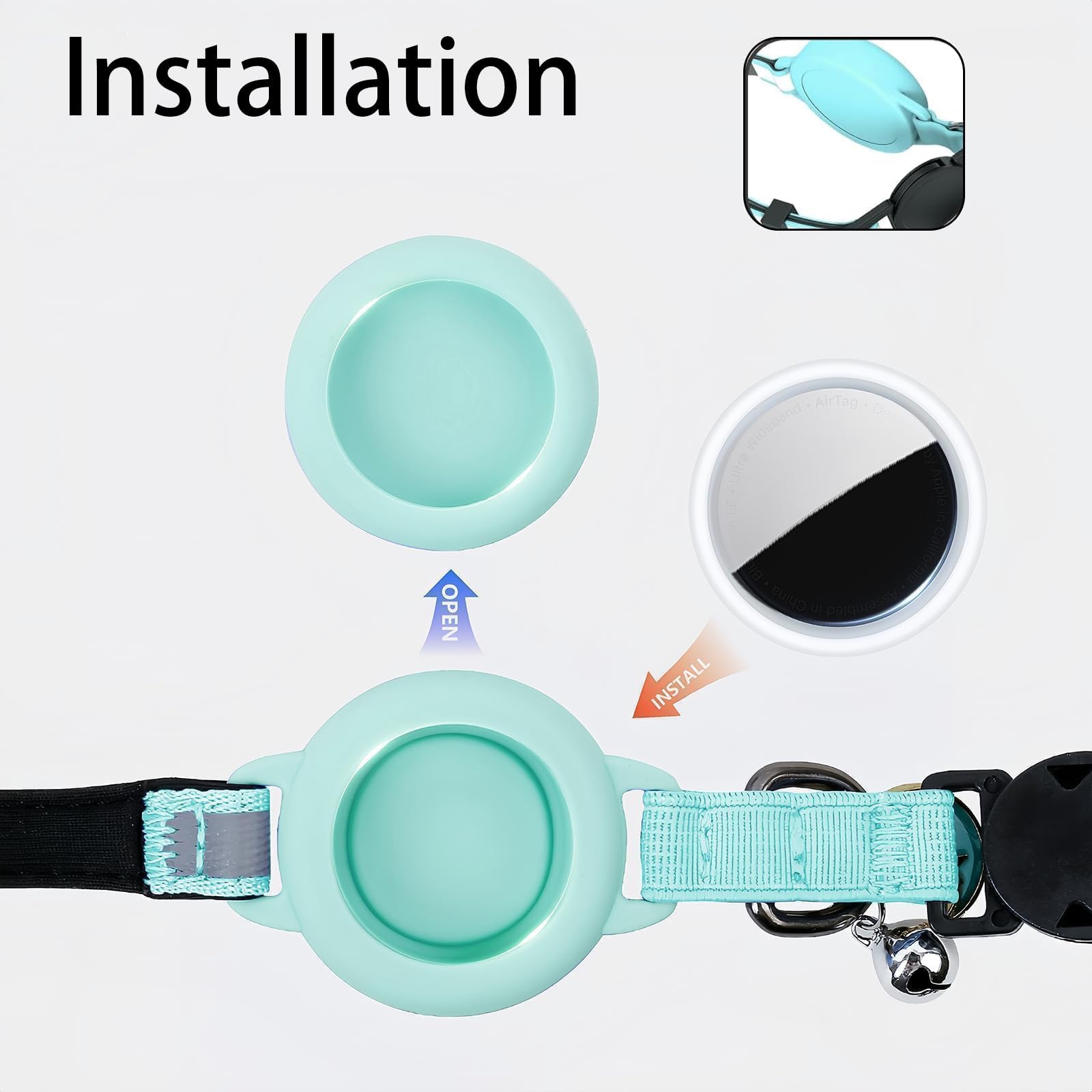 طوق للقطط قابل للانفصال من ويينجر، بتصميم مضيء في الليل، مزود بمشبك امان مخفي لجهاز تتبع نظام تحديد المواقع الجغرافي، طوق للقطط مع حزام مرن للامان ونظام تحديد المواقع العالمي (GPS) للقطط (اخضر مينت)