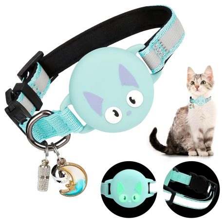طوق للقطط قابل للانفصال من ويينجر، بتصميم مضيء في الليل، مزود بمشبك امان مخفي لجهاز تتبع نظام تحديد المواقع الجغرافي، طوق للقطط مع حزام مرن للامان ونظام تحديد المواقع العالمي (GPS) للقطط (اخضر مينت)