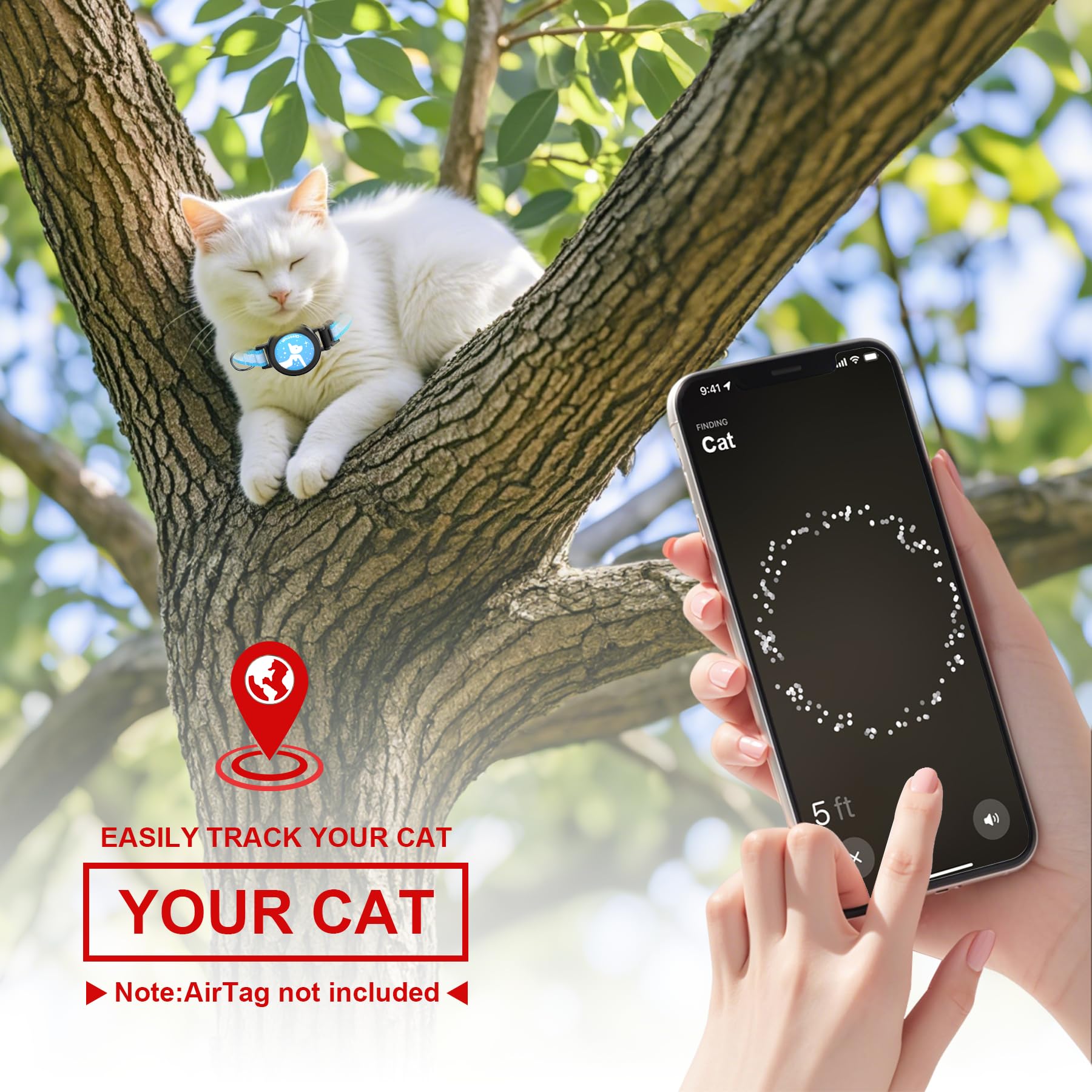 طوق للقطط مع اجراس 2 في 1 من هوسي اي دي، طوق عاكس قابل للانفصال قابل للتعديل ومقاوم للماء، حامل ايرتاج للحيوانات الاليفة وجهاز تتبع القطط (اسود)