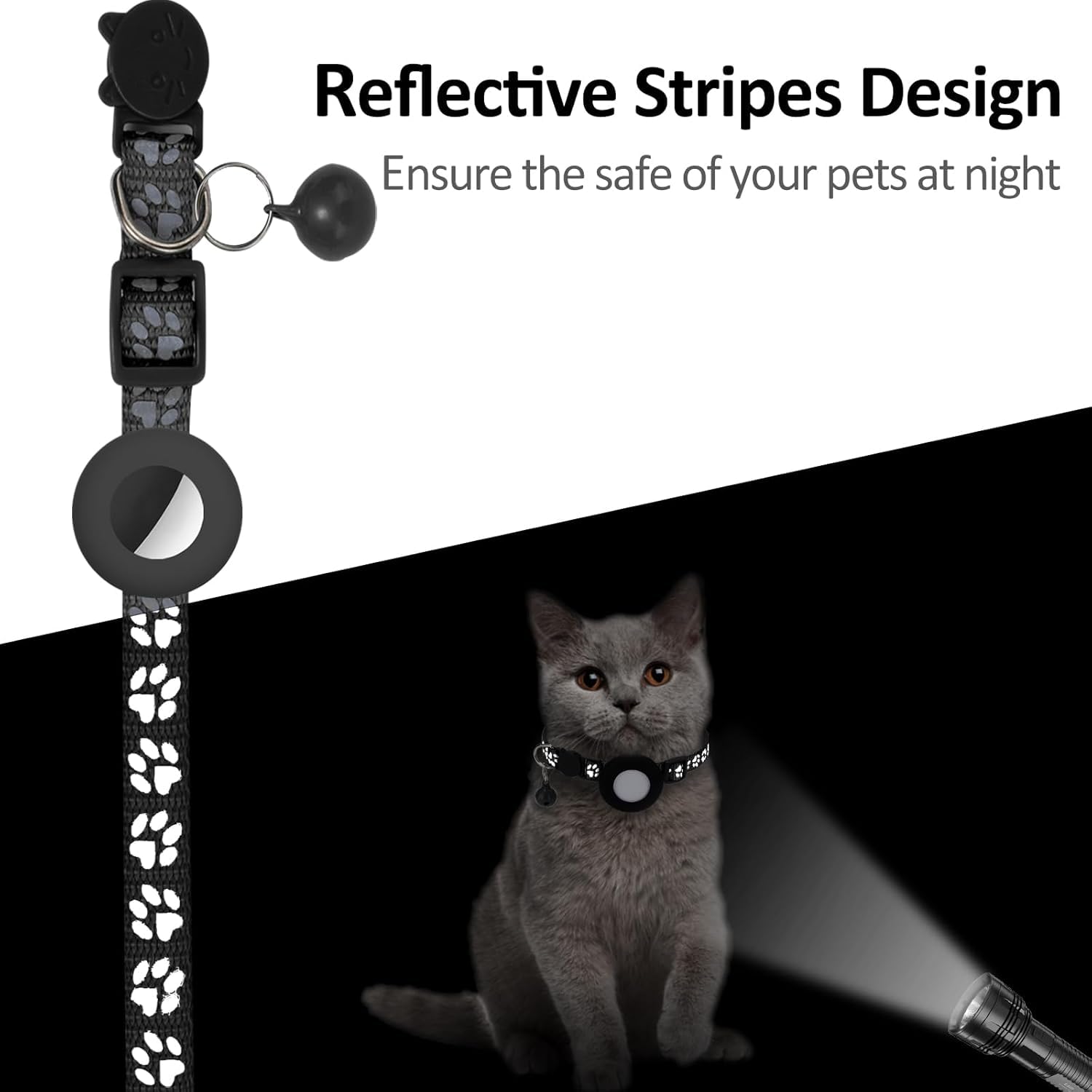 طوق للقطط مع جرس قابل للتعديل للقطط الصغيرة والجراء والكلاب الصغيرة، طوق كيتي لطيف مع حامل بطاقة متوافق مع ايرتاج، طوق قطط امن مرن لتتبع هوية الاسم