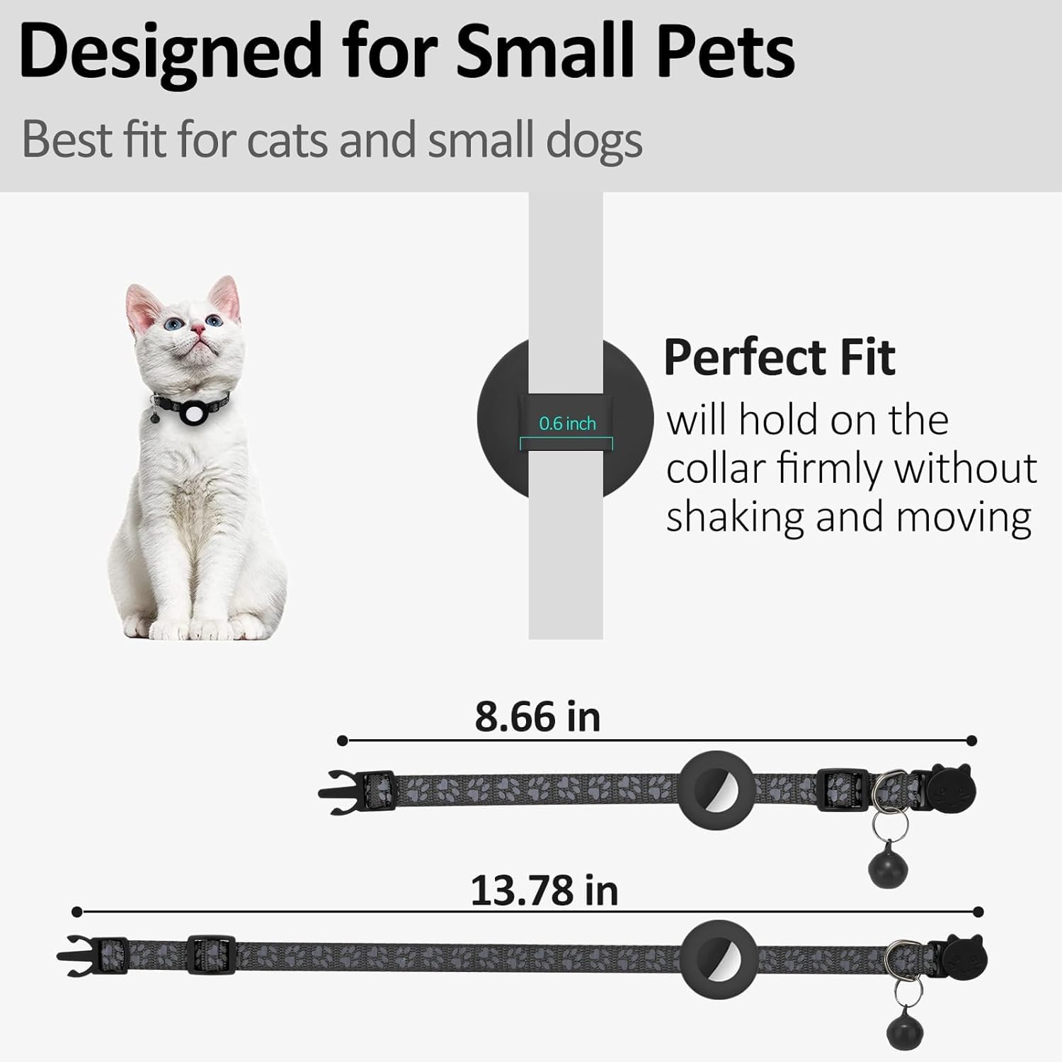طوق للقطط مع جرس قابل للتعديل للقطط الصغيرة والجراء والكلاب الصغيرة، طوق كيتي لطيف مع حامل بطاقة متوافق مع ايرتاج، طوق قطط امن مرن لتتبع هوية الاسم