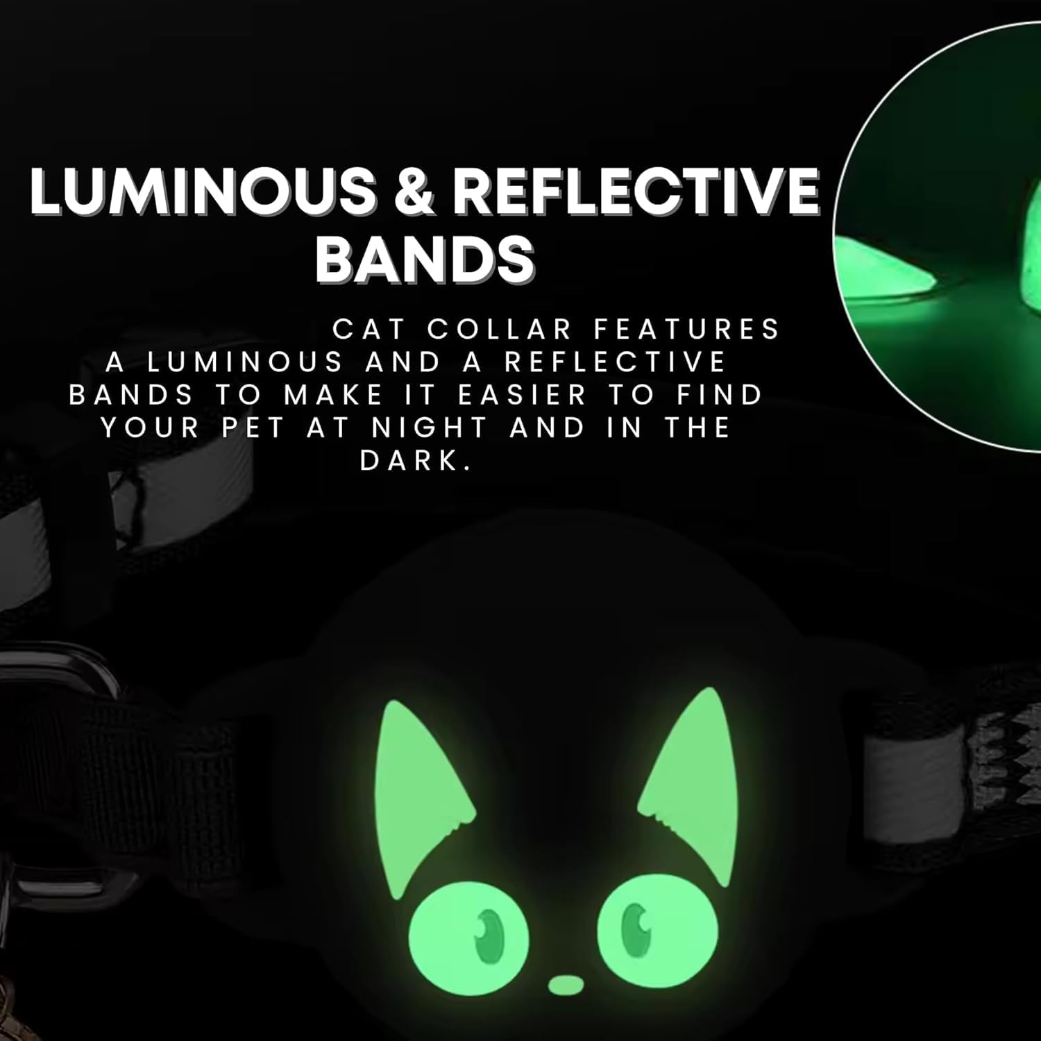 طوق للقطط مع جهاز تعقب، طوق قابل للفصل لجهاز ابل ايرتاج، مضيء قابل للتعديل مع جرس، جهاز تتبع مقاوم للماء للقطط والقطط الصغيرة (اسود)