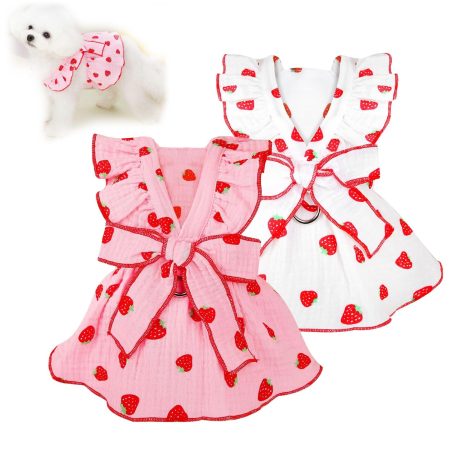 فساتين للكلاب الصغيرة للفتيات والفتيات، ملابس قطط، فستان لطيف من القطن، ملابس صيفية صغيرة جدًا مزينة بعقدة فراولة، ملابس عيد ميلاد للجراء (مقاس M)