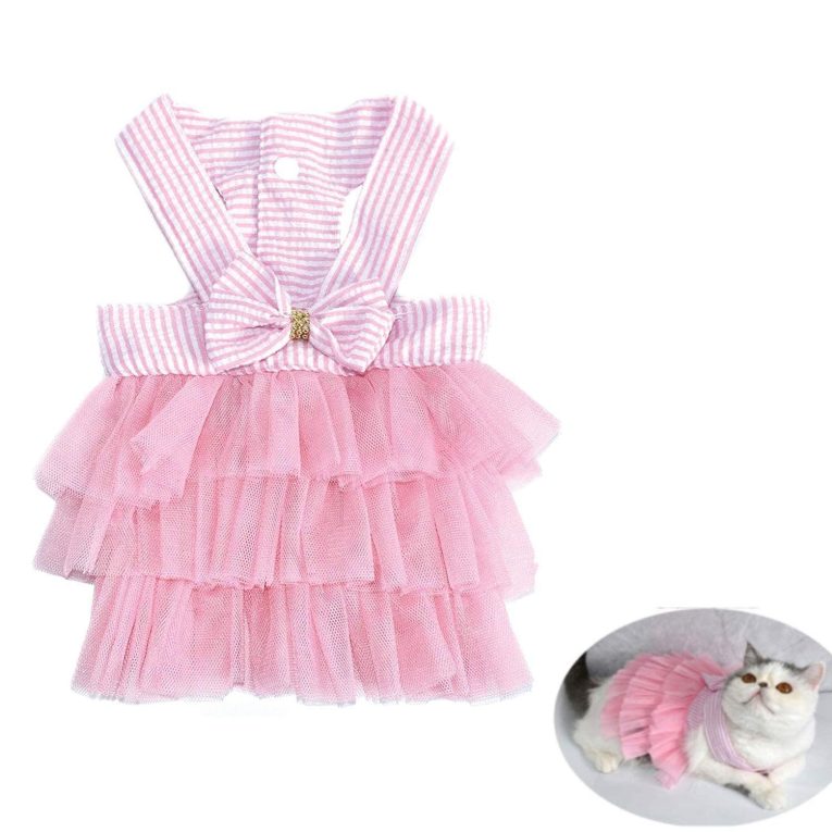 فستان للحيوانات الاليفة من جويز، فستان شبكي مخطط رائع للكلاب الصغيرة والقطط، فستان كلب صغير قابل للتعديل للفتيات، ملابس كلاب بوميرانيان والشيواوا، مثالي للحفلات والمناسبات الخاصة (مقاس M)