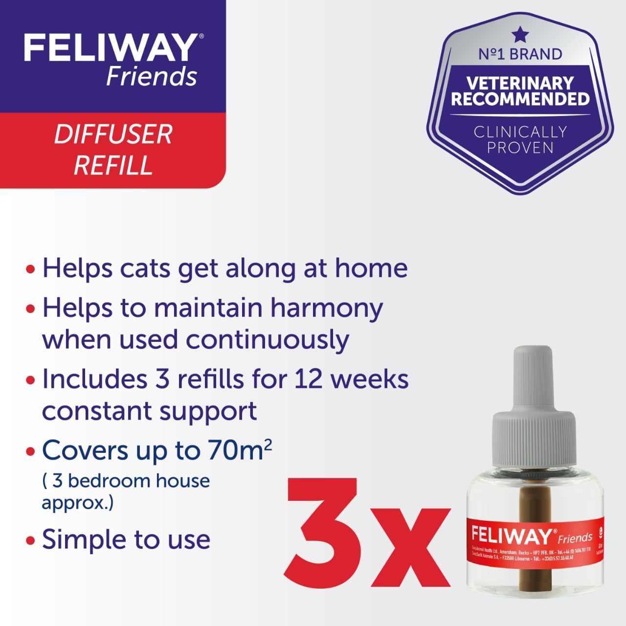 فيليواي عبوة اعادة تعبئة لمدة 30 يومًا من فريندز تساعد على تقليل الصراع في المنازل متعددة القطط وتساعد التعايش بشكل أفضل - 48 مل