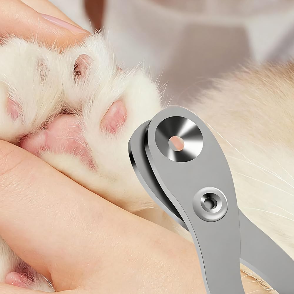 قصافة اظافر الحيوانات الاليفة للقطط من الستانلس ستيل مع فتحة دائرية وشفرة هلالية، مقص اظافر الحيوانات الاليفة بقبضة مريحة، امنة وسهلة الاستخدام (ازرق)