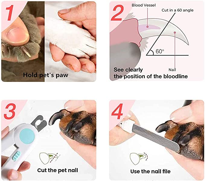 قصافة اظافر الحيوانات الاليفة للقطط والكلاب والحيوانات الاليفة من موسيكل مع ضوء LED لتجنب القطع الزائد، قصافة اظافر احترافية للعناية بالمخالب مزودة باضاءة LED (ازرق)