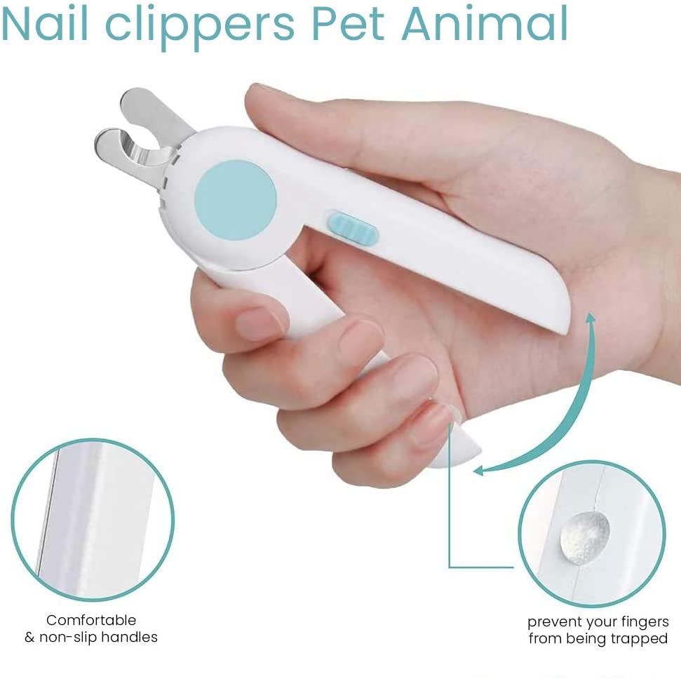 قصافة اظافر الحيوانات الاليفة للقطط والكلاب والحيوانات الاليفة من موسيكل مع ضوء LED لتجنب القطع الزائد، قصافة اظافر احترافية للعناية بالمخالب مزودة باضاءة LED (ازرق)