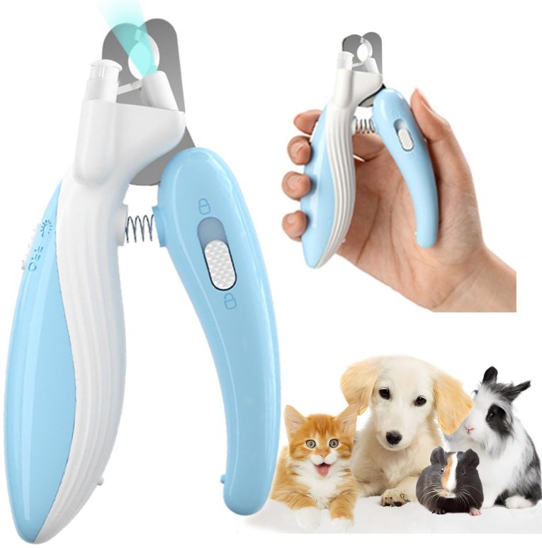 قصافة اظافر الحيوانات الاليفة للكلاب والقطط والارانب مع ضوء LED - اداة تشذيب اظافر امنة مع شفرات حادة، تضيء اظافر الحيوانات الاليفة واكتشاف سريع لسلالة الدم، مريحة ولا تنقسم وسهلة الاستخدام (ازرق)