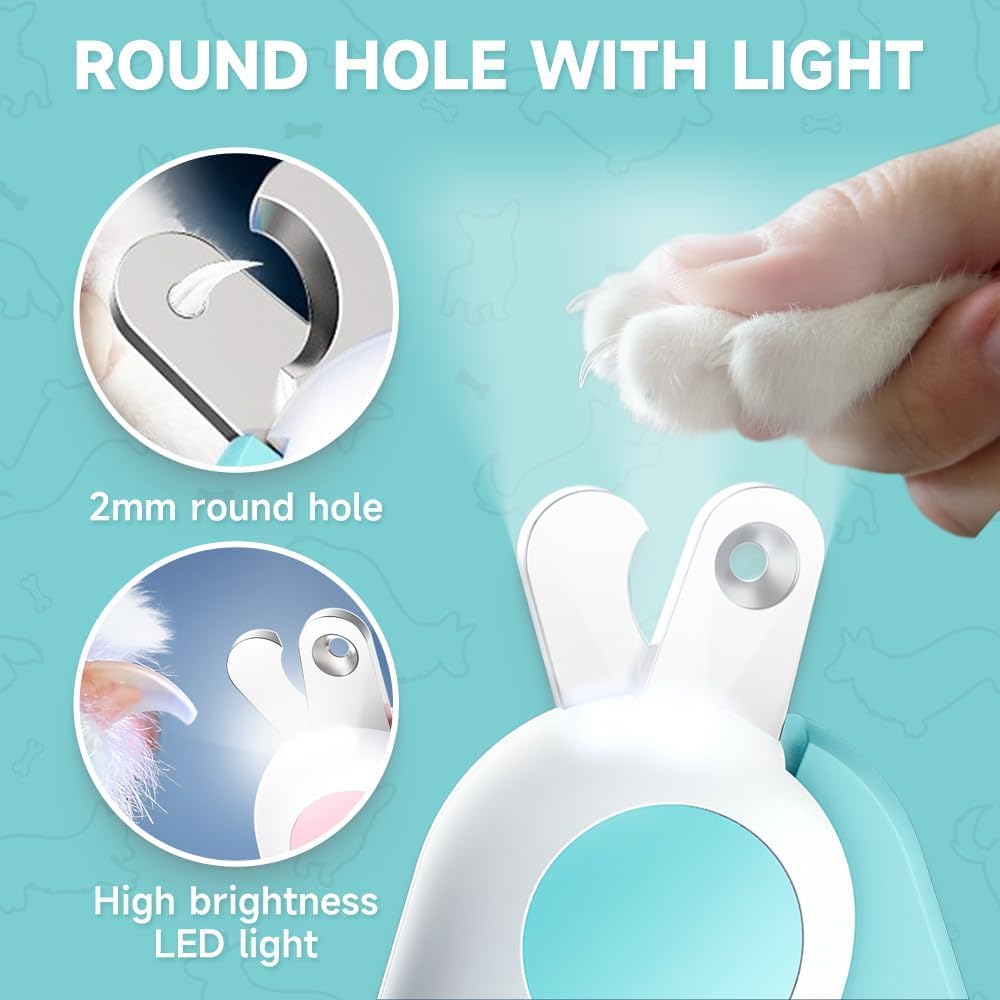 قصافة اظافر الحيوانات الاليفة والكلاب والقطط مع ضوء LED، قصافة اظافر صغيرة محمولة للكلاب، اداة مبتكرة للعناية بمخالب الكلاب والارانب والقطط في الاماكن المغلقة