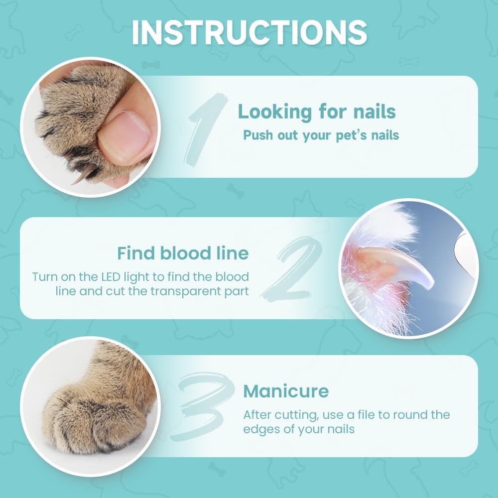 قصافة اظافر الحيوانات الاليفة والكلاب والقطط مع ضوء LED، قصافة اظافر صغيرة محمولة للكلاب، اداة مبتكرة للعناية بمخالب الكلاب والارانب والقطط في الاماكن المغلقة